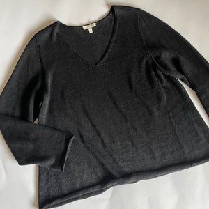 Eileen Fisher black 100% Linen sweater L